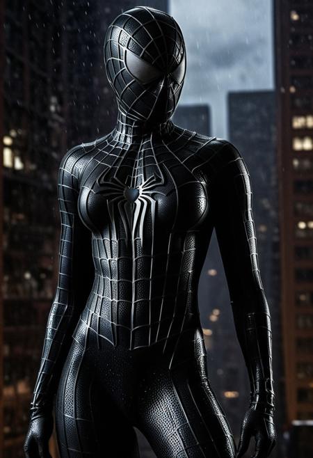 score_9, score_8_up, score_7_up, best quality, realistic, masterpiece, beautiful detail, hyperrealistic, night, ((1girl, woman body, large breast)), amazing detailed full body portrait of a beautiful japanese girl, wearing a realistic and highly detailed black raimi spider-man suit, ((defined muscular girl)), professional model wears ultra - detailed black raimi spider - man suit, ultra - detailed and grained black raimi spiderman suit, suit covered entire body and hand, black spiderman gloves, wet, (spider man mask), (full body), (dirty skin), close up, octane render, highly detailed, volumetric, dramatic lighting, (highest quality:1.1), (HDR:1.3), (top quality, best quality), realistic, high definition,