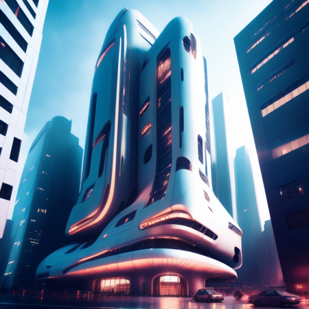 photo, a futuristic looking building in the middle of a city (ModernFutures style:1) <lora:djzModernFuturesV21:1>