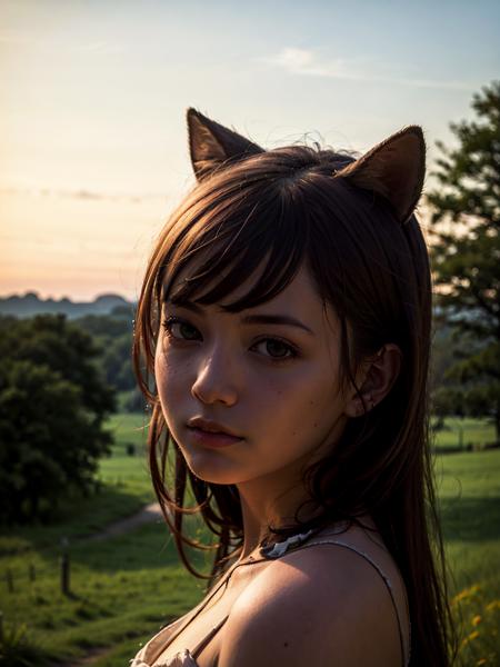 (best quality, masterpiece:1.2),ultra detailed,(photo realistic:1.4),forest_girl_v2,<lora:ForestGirl_v2:0.5>,sunset_scenery_background,<lora:SunsetScenery_v1:0.6>,