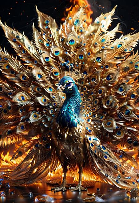 a( peacock  made of Fire:1.6) in full grandeur, viewed head-on with its magnificent tail made of creamy cookies fanned out in a dazzling display, (tail's feathers made of Ice:1.5)
score_9, score_8_up, score_8_up, masterpiece,super detailed face, super high resolution, FaceDetail, masterpiece-level, highly detailed, intricate details, detailed background, complex background, cinematic, intricately detailed illustration, depth of field, masterpiece, best quality, amazing quality, very aesthetic, absurdres, newest, very awa, shadow, 
1c3_w1n73r