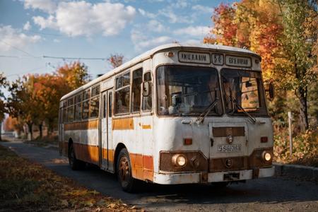 photo RAW,(gel40bo,(autumn:1.3)(old Russia:1.2) landscape,white rusty bus on road in wooden village,sunrays,(bokeh:1.3) <lora:gelios40bokeh_v2:0.5> <lora:liaz677:0.75>, dusty atmospheric haze, high quality textures of materials, volumetric textures, coating textures, metal textures, (natural colors, correct white balance, color correction, dehaze,clarity)), masterpiece, award winning photography, natural light, perfect composition, high detail, hyper realistic,lens flare,Timeless Elegance, Classic Tones, Refined Lighting, depth of field,sharp focus, dark theme <lora:lowra_v10:0.06>