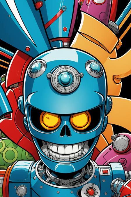 (illustration:1.15), 2D, masterpiece, best quality, Bender, complex background, (style of Skottie Young:0.8), 
cyber, <lora:CyberWorld:0.4>,