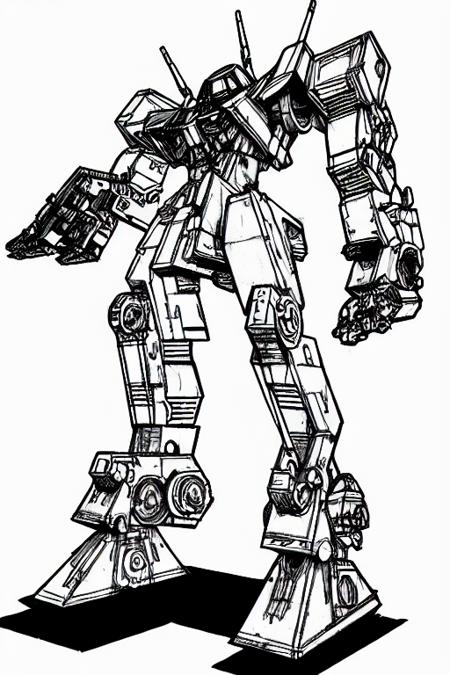 ((MechBattleTechClassicTR3025)),greyscale, monochrome, atlas, large, huge, laser, energy_weapon, medium_laser, ballistic_weapon, auto_cannon, ac_10, missiles, short_range_missiles, srm_6, arm_mounted, torso_mounted