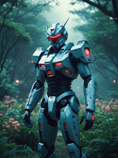 cinematic film still made of codeandigital, c0dean0igital, cyberw0rlds, sci-fi, [designed by Joseba Elorza: Dean Ellis:9], digital art, robotic (hybrid Candy Basslet:1.3) , it is wearing Han Dynasty cybernetics, desolate garden, Smoky Conditions, cosmic vistas, thread installations, coming-of-age, Retro-futuristic illustration, Gundam series, D&D, robot, Digital Dimension: The Code Awakens background (Matrix Code 1.1) ,
 <lora:CodeDigital_World_Morph_v2_PONY_XL_by_UOC:1>, magnificent, complimentary colors, dynamic composition, handsome, ambient illumination, epic atmosphere . shallow depth of field, vignette, highly detailed, high budget, bokeh, cinemascope, moody, epic, gorgeous, film grain, grainy