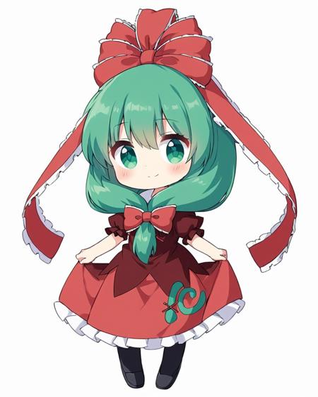 kagiyama hina,1girl, front_ponytail, solo, white_background, @_@, simple_background, chibi, red_dress, hair_bow, smile, closed_mouth, blush, red_bow, standing, full_body, puffy_short_sleeves, red_ribbon, hair_ribbon, frilled_ribbon, looking_at_viewer, black_footwear, v-shaped_eyebrows
<lora:kagiyama_hina_image8413_2023-12-14:1>,star-shaped_pupils,symbol-shaped_pupils,. gorgeous,key visual, vibrant, studio anime,award-winning, professional, highly detailed,high budget, cinemascope