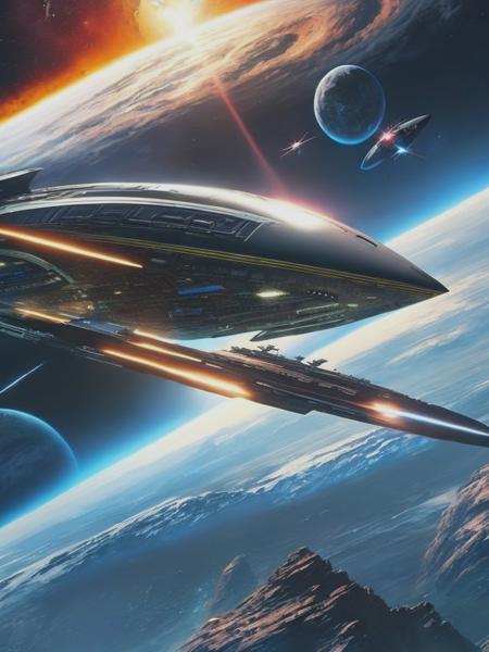 <lyco:StephanMartiniere:1.0> ultra fine cinematic photography of a large space ship flying over a planet, painting of ornate space ship, stunning sci-fi concept art, pirate ship in space, epic scifi fantasy art, by Stephan Martinire, by Stephan Martiniere, epic beautiful space scifi, dark space opera, style of starfinder, scifi spaceship, neal asher sci - fi, flying scifi vehicle