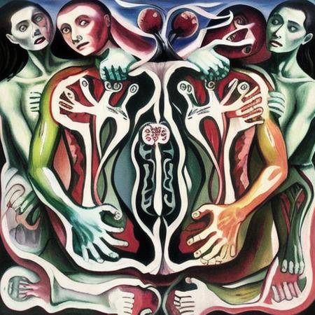 surreal painting of a tree with human parts <lora:last:1>