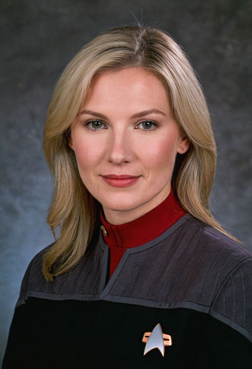 photo portrait of a 28yo ((white woman)), blonde hair, messy, beautiful, (black and grey ds9st uniform), red collar, long sleeves, medium hair,
<lora:DS9XLVGRAD3:0.8>