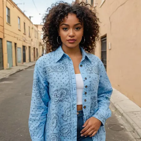 Light blue all-over paisley bandana print shirt