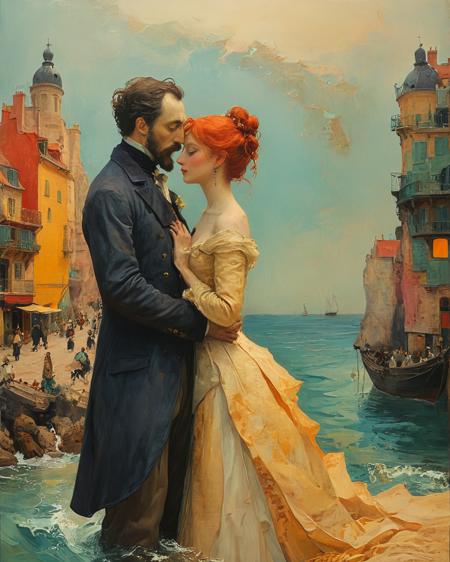 proposal in the style of Henri De Toulouse Lautrec The City at thecean rational Design The Third Founding Fathers, Oceanographic and climactic skyline with colorful coastal natural features, Professionally color graded by artist Alphonse Mucha Lawrence