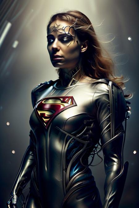 cinematic film still silverpulse, cyborg supergirl, 'S' Logo on chest, red cape, simple background, high quality, artistic, vibrant colors, detailed textures. futuristic sleek/glossy silver and blue glow, vibrant colors, detailed textures., Concept art, cyborg, background, vintage, modern, SilverPulse, superman_oc, <lora:SilverPulseMorphXL:0.8>, excellent composition, artistic, highly detail, holy, sunny, dynamic dramatic beautiful full taking . shallow depth of field, vignette, highly detailed, high budget, bokeh, cinemascope, moody, epic, gorgeous, film grain, grainy,
