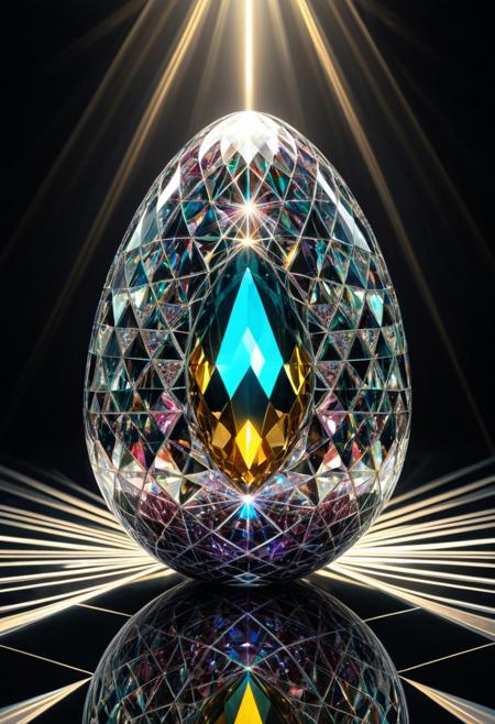 aesthetic, masterpiece, beautiful, elegant, award winning, photo, absurdres, hdr, best quality, geometric, egg shape, shiny, sparkle, split reflection, gem, crystal, light ray
symmetrical, Fractangles, j_gem