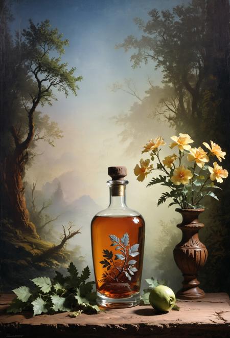 realistic photo of a (ancient bottle, round bottle:1.1), oak wood shelves, redwood, vivacious,  bold lines, hyper detailed, award winning, high contrast, depth of field, (intricate details, masterpiece, best quality), dramatic cinematic lighting, whiskey bottle, cosmic energy label, imperial hue, roman style, golden engraving  <lora:add-detail-xl:0.7> <lora:xl_more_art-full_v1:0.7>  <lora:Desolation:0.5> <lora:sinfully_stylish_sdxl:0.5>