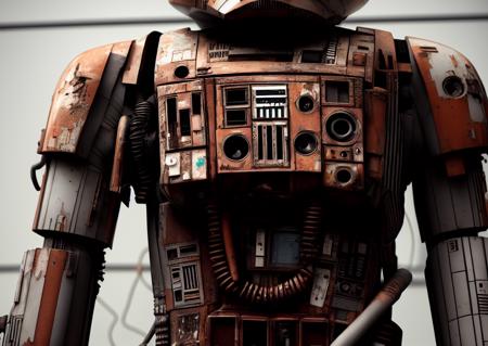 <lora:Old-Electronics - Trigger with Topnotch Artstyle:1> topnotch artstyle Damaged, rusted, broken, darth vader suit. Full view, wide angle view.