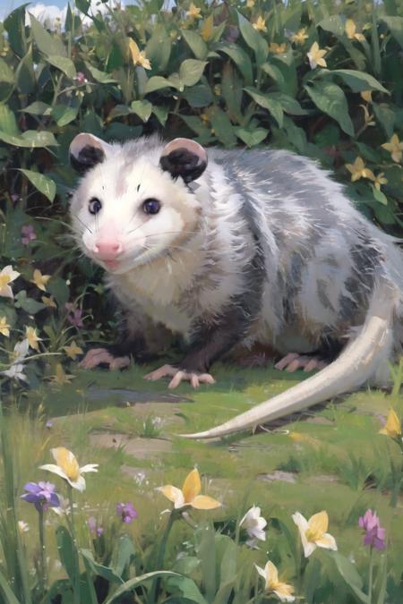 masterpiece, best quality, highres,solo, opossum ,outdoors,grass<lora:opossum:0.8>
 <lora:bouguereau:0.3> <lora:Oilpainting:0.3>