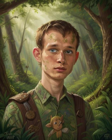 <lora:COOLKIDS_MERGE_V2.5:1> portrait of vtlk  man a whimsical fantasy painting, forest setting, <lora:Vitalik_70_2-000001:1>