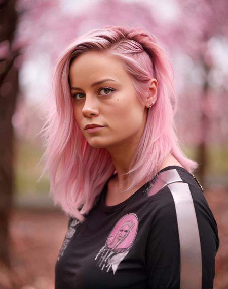 BrieLarson, photograph, Woman, King, Peaceful Pink hair, Spring, Bokeh, Cyberpunk Art, film grain, Canon 5d mark 4, F/2.8, Desaturated,  <lora:BrieLarsonSDXL:1>