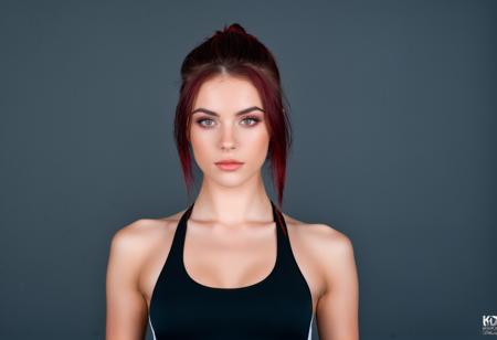 gymmxxlrd 1girl solo 24 year old, small breasts, Maroon drill hair, caucasian, coral eyes, fair skinned, best quality, RAW photo, subject, 8k uhd, high quality, photorealistic, affluential, Rule of thirds composition <lora:gymmxXLrd:0.6>