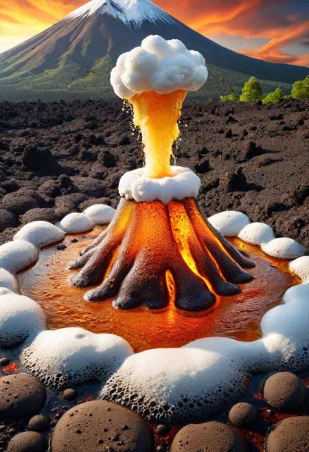 real volcano erupting beer, beer lava flowing, beer bottle cap popping from volcano,
wide view, wide camera angle, landscape photography, landscape,
dynamic view,
(best quality, 4k, 8k, highres, masterpiece:1.2), ultra-detailed, masterpiece, epic visuals, detailed, ultra detailed, hyper detailed, small floating planet, ral-beer,