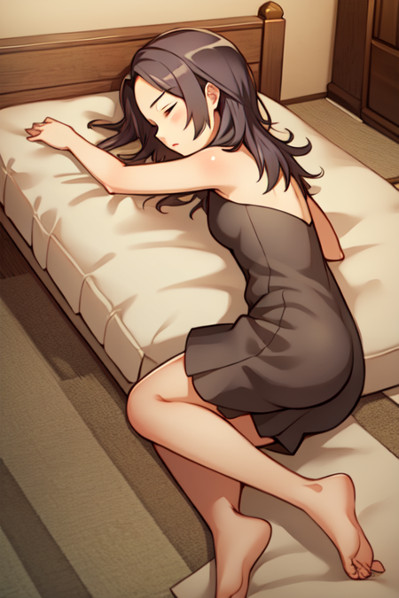 watanabesan, 1girl, solo, sleeping, lying, bed