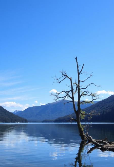 outdoors, sky, day, water, blue sky, tree, no humans, scenery, nature, reflection, forest, blue theme, mountain, lake, reflective water