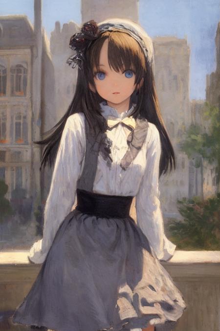 solo,a blue eyes girl with dress,cafe street,rise,clear day,   <lora:monetloha13-000009:1>