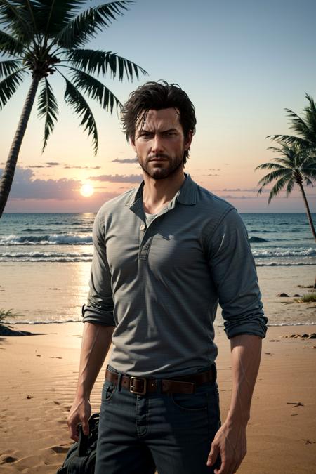 (masterpiece, best quality:1.3)
<lora:add_detail:0.7> <lora:epi_noiseoffset2:1> <lora:Sebastian2Evil:0.7>
Sebastian2Evil, solo, shirt, 1boy, at the beach, casual clothing, palm trees, sundown