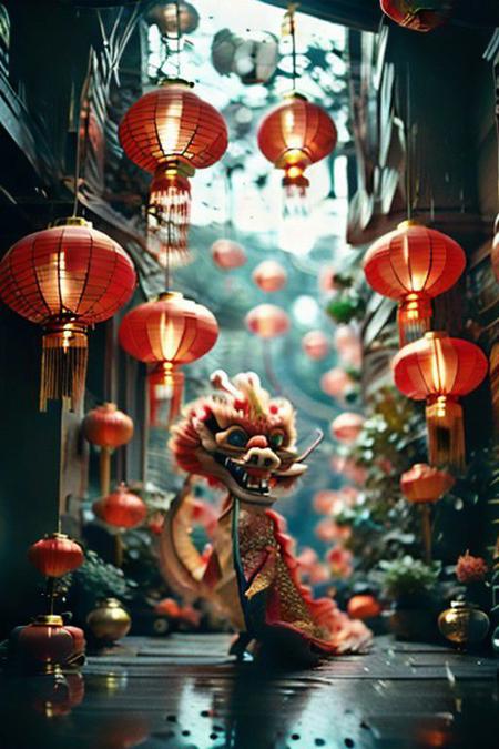 the Dragon, exhale fire, heart exploding, in Beijing red squire, <lora:~Q?-[Tfpo sky lantern:0.8> Sky lantern
<lora:quiron_lunarNewYear2024_v1_lora:0.87> lunarNewYear2024quiron, lights, fireworks, Chinese festival, crowd, new year celebration, paper lanterns, Hang Red Lanterns for Prosperity and Luck, Display Spring Couplets for Good Wishes, Decorate with Blossoming Flowers for Renewal, Incorporate Chinese Knots to Symbolize Unity, Use Lucky Money Plants for Prosperity, Display Chinese Zodiac Animal Figurines for Personal Touch, paper-cuts and couplets include good fortune or happiness, wealth, and longevity. Red China theme Lunar New Year celebrations with vibrant dragon dances with a wonderful plants touch, captured in the evocative style of Albert Watson.. Featuring: Fujifilm Neopan 100, fullbody shot , Fujicolor Fujichrome Velvia 100, UHD, Award-winning, clean background Water, courtyard, plants, flowers, Chinese dragon1girl, Chinese cheongsam, <lora:~Q?-Dragon dance:0.9>