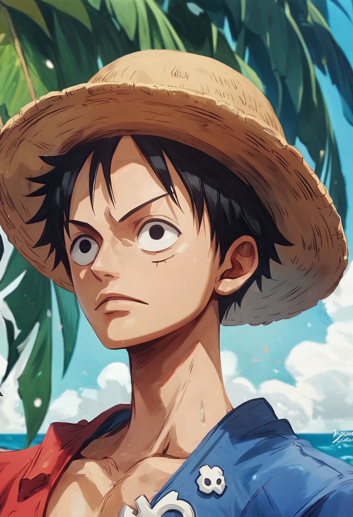 score_9, score_8_up, score_7_up ,score_6_up,  Luffy  in the beach ,nocap,  ultra detailed background,  best drawing,  mast...