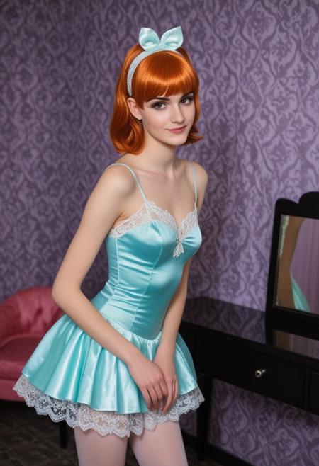 Photography, skinny, beautiful sexy slavic 18yr old crossdresser femboy man, colorful satin prom dress with lace trim, tutu, soft smile, light freckles,wig, pantyhose, slim beautiful face, perfect eyes, detailed background, satin hairband, eyeliner, pantyhose
dark motel room, kodak analog 90s flash photography
