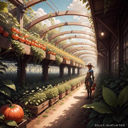 <lora:SolarPunkAI:1>, SolarpunkAI large tomato farm