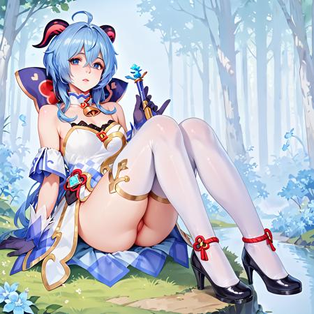  ahoge, blue hair, ganyumagical, high heels