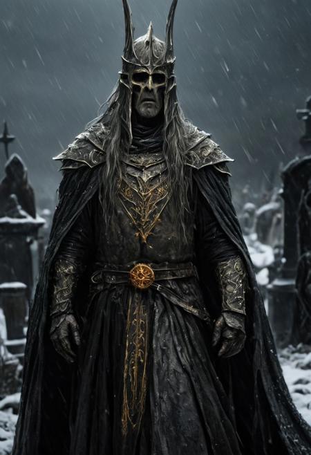 close up shot of the witch king from the lord of the rings,  
cursed warrior, black and gold robe, long snow flowing hair, muddy body, muddy face, sacrifice, 
vintage, grunge, top light, ritual, horror, tombstone, grave, graveyard, 
epic style, epic scene, by Anders Zorn and Marco Mazzoni and Yuri Ivanovich andMichael Moorcoc and Aleksi Briclot, 
silver theme, black theme, grey theme, pink theme, orange theme, 
32k uhd, masterpiece, high resolution, HD, 8k, best quality, intricate details, ultra realistic, dramatic light, cinematic, highly detailed