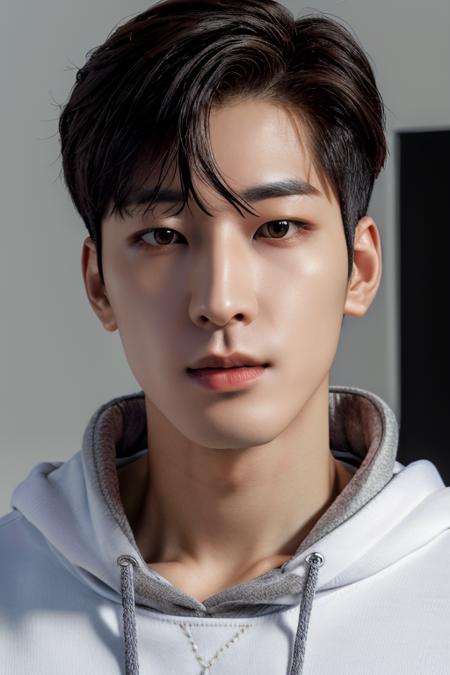 wonwoo, face, hoodie, upper body (absurdres, highres, ultra detailed),((masterpiece)), ((best quality:1.1)), High Resolution, 8k,1boy, best quality, masterpiece, (photorealistic:1.4), 4k, high quality, masterpiece, best quality, highres, dynamic poses, realistic, mature male, looking at viewer  <lora:tangbohu-detailer_1.0:0.3> <lora:wonwoo-10:0.9>