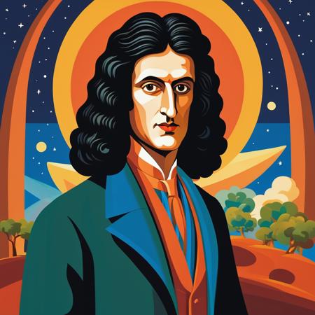 vector art, style of Tarsila do Amaral Isaac Newton, flat color