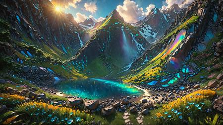 a new beginning,new creation,life,nature,landscape,awe inspiring,transgender pride and joy. trending on artstation,photorealistic,volumetric lighting,octane render,hyper detailed,hyper realism. 4 k. hd wallpaper. premium prints available winner,symetric,octane render,award winning masterpiece with incredible details,beautiful,cinematic aesthetic octane render,8 k,masterpiece,smooth gradients,high contrast,iridescent,<lora:IOS_Iridescent_opal_style:1>,