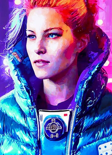 detailed portrait vanpire neon operator ((sks woman)), cyberpunk futuristic neon, reflective puffy coat, decorated with traditional japanese ornaments by ismail inceoglu dragan bibin hans thoma greg rutkowski alexandros pyromallis nekro rene maritte illustrated, perfect face, fine details, realistic shaded, fine - face, pretty face , <lora:lora_dodger_leigh_320:1.4>