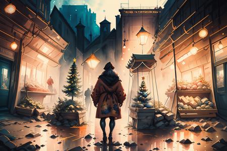 miaobishenghua ,christmas, lights,hyperrealistic, octane rendering, stoic cinematic, 4k epic detailed, watercolour,  wes anderson,cat:2, <lora:miaobishenghuav2:1>  <lora:gachaSplashLORA_gachaSplashFantasy20:1>