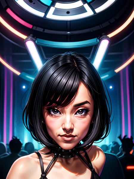 close-up portrait photo of ( 4ndr34B4ng_V1-Emb , (black hair)++ , ), (futuristic nightclub, crowd in the background)++, masterpiece++, (extremely detailed)++, (beautiful face)++, (detailed face)++, (beautiful body), gorgeous, (sexy pose), 4k+, UHD