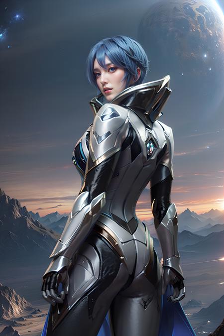 <lora:florentino_interstellar_council:0.8>, florentino_interstellar_council, looking at viewer, bangs, blue eyes, (1girl:1.2), closed mouth, blue hair, short hair, standing, looking at viewer, breasts, large breasts, very large breasts, cowboy shot, armor, shoulder armor, coat, facial hair, gauntlets, long sleeves, jacket, weapon, boots, shiny, pants, black pants, cape, holding weapon, sword, white footwear, knee boots, outdoors, sky, day, cloud, wate, scenery, smoke, flying, science fiction, realistic, aircraft, space, vehicle focus, planet, spacecraft, military, cloudy sky, building, science fiction, city, realistic, aircraft, military vehicle, cityscape, spacecraft, earth