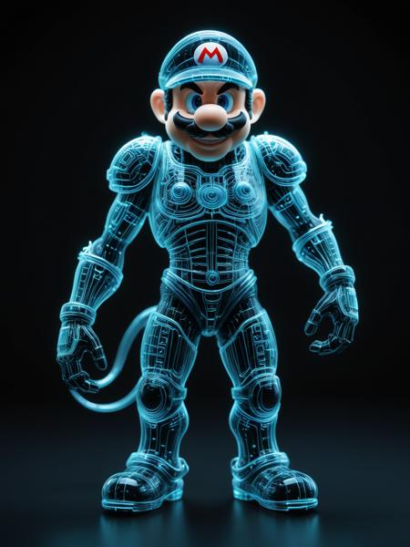 Super Mario style sci-fi, made of tiny neon glass filaments,w0gf1l, by Jim Woodring and H. R. (Hans Ruedi) Giger, Hipster Male Draenei, Happy, Cold Lighting, Depth of field 100mm, futuristic, <lora:World_of_Glass_Filament:0.75>, elegant, illustrious quality, dynamic dramatic beautiful full taking, extremely rich detail, background inspired, intricate detail, striking, pure . Vibrant, cute, cartoony, fantasy, playful, reminiscent of Super Mario series
