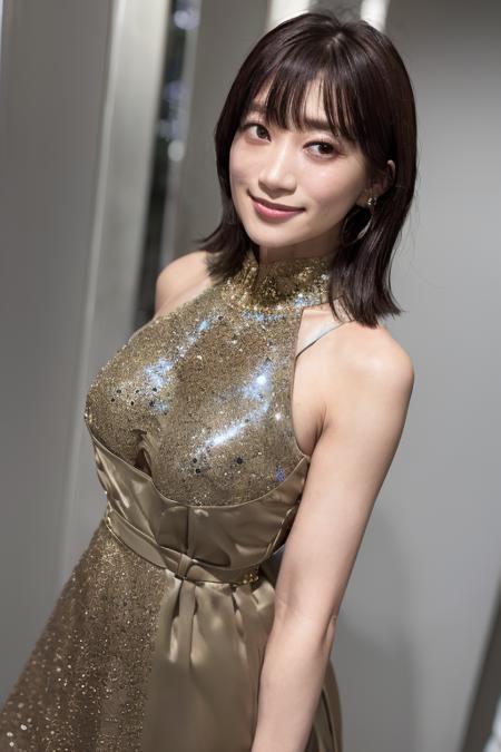 1girl, (wearing an evening dress:1.8),(RAW photo, best quality), (realistic, photo-realistic:1.4), masterpiece, an extremely delicate and beautiful, extremely detailed, 2k wallpaper, Amazing, finely detail, extremely detailed CG unity 8k wallpaper, ultra-detailed, highres, soft light, beautiful detailed girl, extremely detailed eyes and face, beautiful detailed nose, beautiful detailed eyes,cinematic lighting,(in the city at night:2.0),(night city view:1.8),perfect anatomy,(slender body:2.0),(laughing:1.4),(close up:2.0),(open eyes:1.4),(look at viewer),(front view:1.0),(young japanese girl:1.8),cinematic angle,(wavy hair), (brown eyes:1.8),(standing:2.0), (cleavage:1.2), <lora:akaneyahimika_lora-01:0.8>