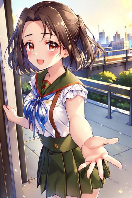 kei_shidou school uniform, green pleated skirt