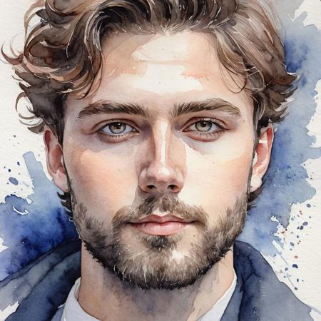 watercolor academic portrait of a young man without a beard and mustache in the style of Serov, using the watercolor technique, Watercolor, trending on artstation, sharp focus, studio photo, intricate details, highly detailed, by greg rutkowski