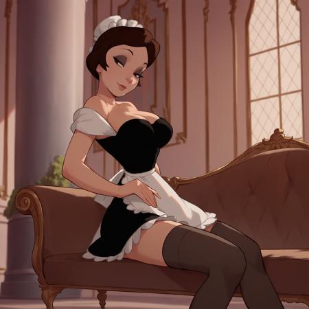 xbabettex, brown hair, short hair, brown eyes, makeup, large breasts maid, black dress