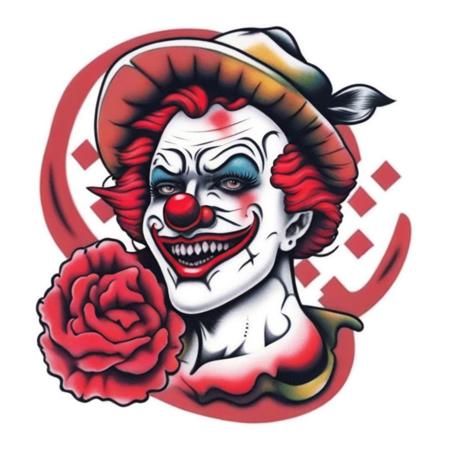 A sexy clown tattoo <lora:SDXL-tattoo-Lora:1>