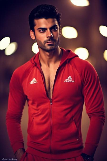 Jimmy Garoppolo a man <lora:Fawad-Khan_Jimmy-Garoppolo:0.8>, realistic photo in a worn ((skin-revealing skimpy erotic red tracksuit, massive hairy pecs)), big pecs, big arms, bulge, VPL, ((light bokeh)), intricate, (steel metal [rust]), elegant, erotic, exuding sexual energy, homoerotic, sharp focus, photo by greg rutkowski, soft lighting, vibrant colors, (masterpiece), ((streets)), (detailed face), looking at viewer, light smile, night, walking towards viewer, cinematic lighting, beautiful lighting, cinematic lighting, (hazy filter, film grain:1.2)