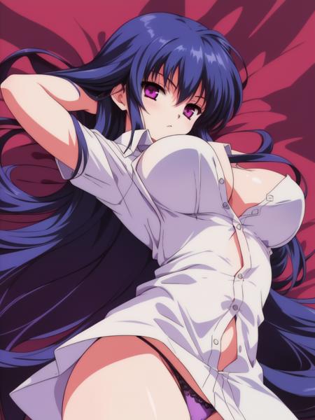 Sonya, 1girl, soro, long hair, large breasts, blue hair,  bangs, red eyes, purple eyes.