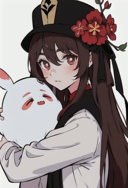 (masterpiece, best quality),
1girl, :t, bangs, black_headwear, blush, brown_eyes, brown_hair, closed_mouth, eyebrows_visible_through_hair, flower, hair_between_eyes, hat, hat_flower, hibiscus, long_hair, looking_at_viewer, red_flower, simple_background, solo, white_background, <lora:hutao:1>