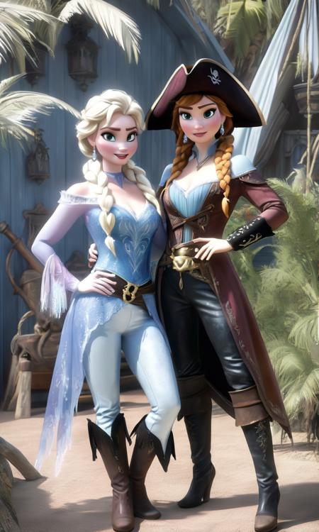 analog film photo ((pirate Caribian 2women( Anna and Elsa Frozen:1.6):1.6),(freckles:1.4):1.6)smiles,look at me full body electric lilac-blue leather pants . faded film, desaturated, 35mm photo, grainy, vignette, vintage, Kodachrome, Lomography, stained, highly detailed, found footage, dystopian style ((pirate Caribian 2women( Anna and Elsa Frozen:1.6):1.6),(freckles:1.4):1.6)smiles,look at me full body electric lilac-blue leather pants . bleak, post-apocalyptic, somber, dramatic, highly detailed, gothic style ((pirate Caribian 2women( Anna and Elsa Frozen:1.6):1.6),(freckles:1.4):1.6)smiles,look at me full body electric lilac-blue leather pants . dark, mysterious, haunting, dramatic, ornate, detailed, horror-themed ((pirate Caribian 2women( Anna and Elsa Frozen:1.6):1.6),(freckles:1.4):1.6)smiles,look at me full body electric lilac-blue leather pants . eerie, unsettling, dark, spooky, suspenseful, grim, highly detailed, Oil painting by John Singer Sargent ((pirate Caribian 2women( Anna and Elsa Frozen:1.6):1.6),(freckles:1.4):1.6)smiles,look at me full body electric lilac-blue leather pants. Elegant, refined, masterful technique,realistic portrayal, subtle play of light, captivating expression, rich details, harmonious colors, skillful composition, brush strokes, chiaroscuro., Oil painting by Van Gogh ((pirate Caribian 2women( Anna and Elsa Frozen:1.6):1.6),(freckles:1.4):1.6)smiles,look at me full body electric lilac-blue leather pants . Expressive, impasto, swirling brushwork, vibrant, brush strokes, Brushstroke-heavy, Textured, Impasto, Colorful, Dynamic, Bold, Distinctive, Vibrant, Whirling, Expressive, Dramatic, Swirling, Layered, Intense, Contrastive, Atmospheric, Luminous, Textural, Evocative, SpiraledVan Gogh style, on a tropical island in a picturesque jungle full of bright unusual flowers